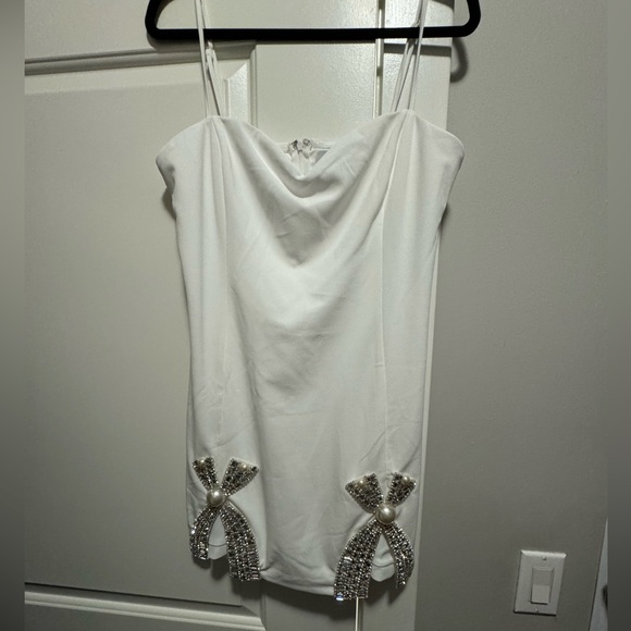 White Mini Bling Bow Dress - Picture 2 of 4